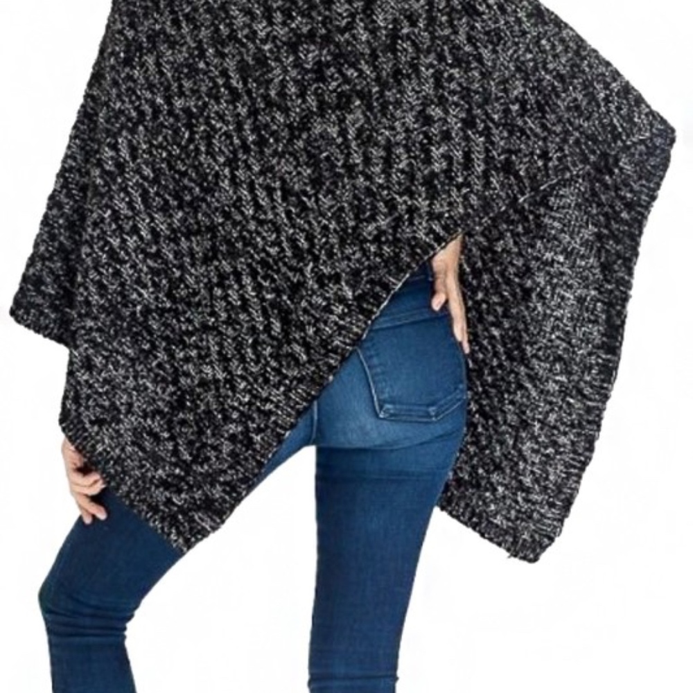 Collared Throw Over Poncho - Picture 3 of 3